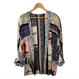 Vintage Art Deco floral and stripe multicolor button cardigan size medium